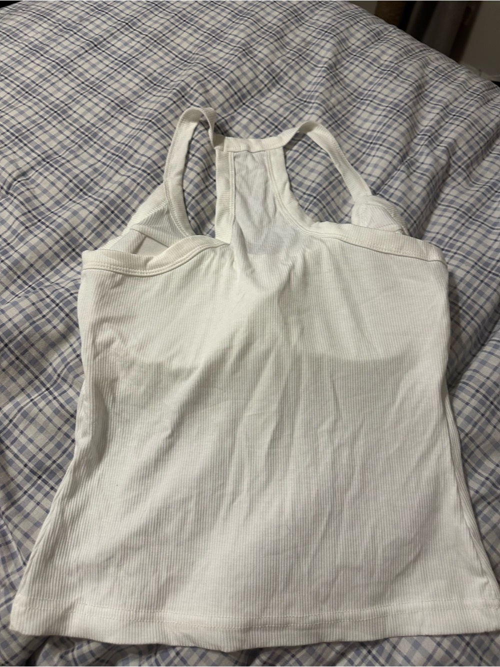 White Ribbed Racerback Tank Top Built-In Padded Bra Size Small - Picture 7 of 8